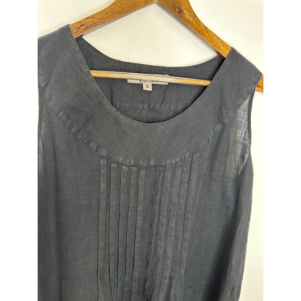 FLAX Faded Black 100% Linen Sleeveless Pleated Front Midi Shift Dress Size Small - Picture 6 of 10